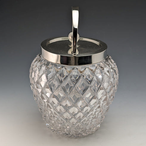 1912年 英国アンティーク カットガラス ビスケットバレル 純銀蓋 Goldsmiths & Silversmiths