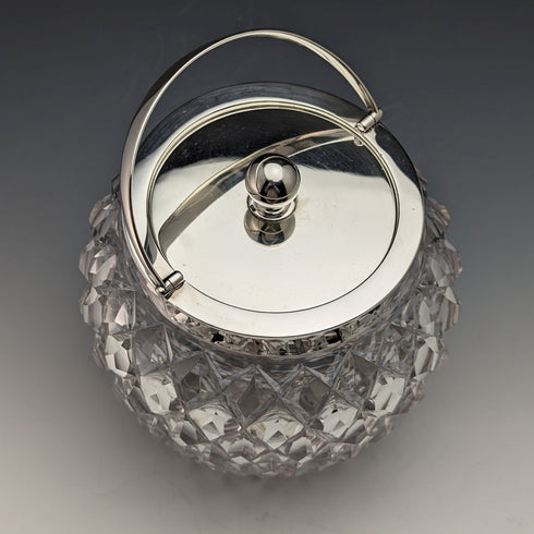 1912年 英国アンティーク カットガラス ビスケットバレル 純銀蓋 Goldsmiths & Silversmiths