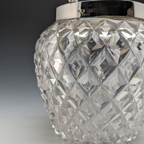 1912年 英国アンティーク カットガラス ビスケットバレル 純銀蓋 Goldsmiths & Silversmiths