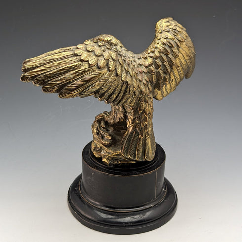 Vintage Gold Plated Eagle Figurine Wooden Base