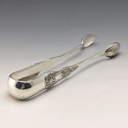 British Antique Silver Plated Queen's Pattern Sugar Tongs Martin Hall