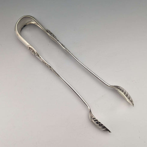 British Antique Silver Plated Queen's Pattern Sugar Tongs Martin Hall