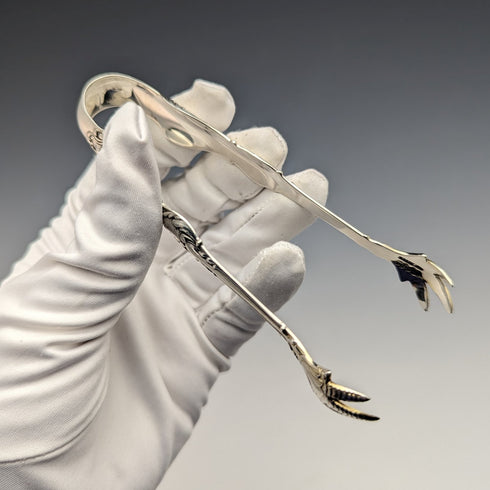 Circa 1905 US Antique Sterling Silver Crow Hand Sugar Tongs 29g MANCHESTER MFG