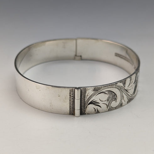 1975年 英国ヴィンテージ 純銀製 彫刻ブレスレット 26g Bracelon Ltd