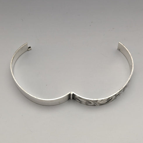 1975年 英国ヴィンテージ 純銀製 彫刻ブレスレット 26g Bracelon Ltd