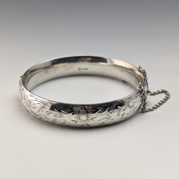 USA Vintage Sterling Silver Flower Engraving Bracelet 20g Wyanco Ronald J Harrisburg