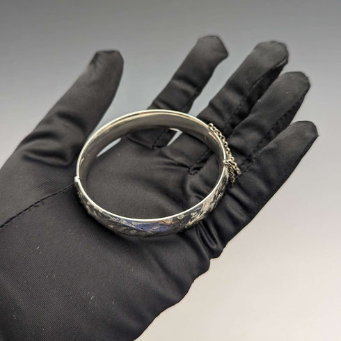 米国ヴィンテージ 純銀製製 花彫刻ブレスレット 20g Wyanco Ronald J Harrisburg