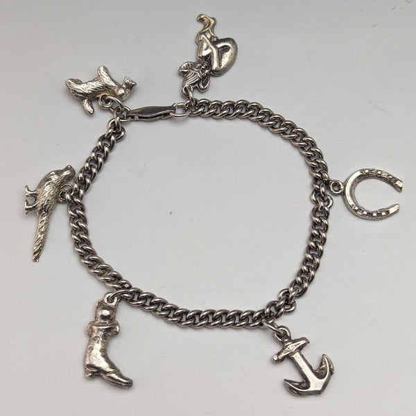 British vintage sterling silver charm bracelet 23g