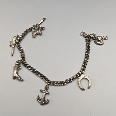 英国ヴィンテージ 純銀製 チャームブレスレット 23g