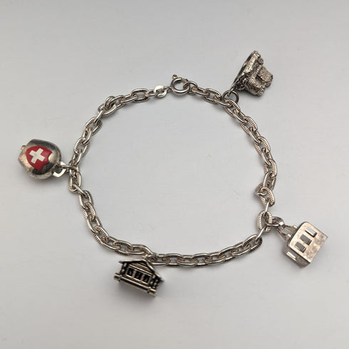 British vintage sterling silver charm bracelet 19g