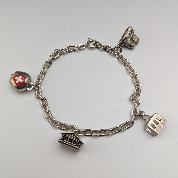British vintage sterling silver charm bracelet 19g