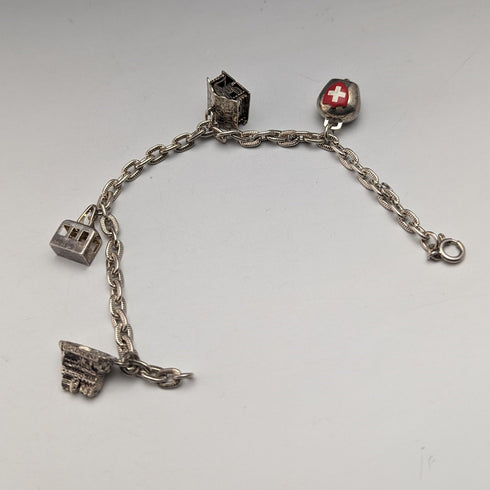 British vintage sterling silver charm bracelet 19g