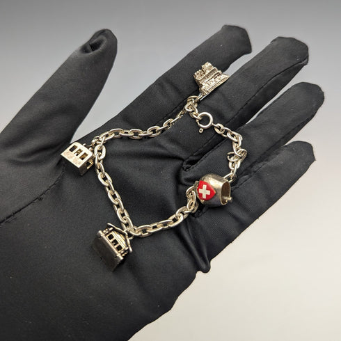 British vintage sterling silver charm bracelet 19g