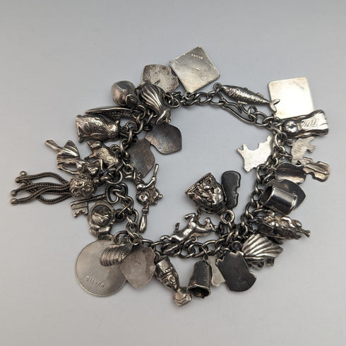 英国ヴィンテージ 純銀製 チャームブレスレット 79g