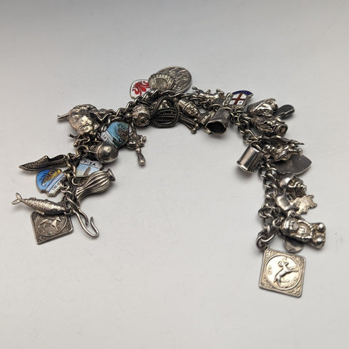 英国ヴィンテージ 純銀製 チャームブレスレット 79g