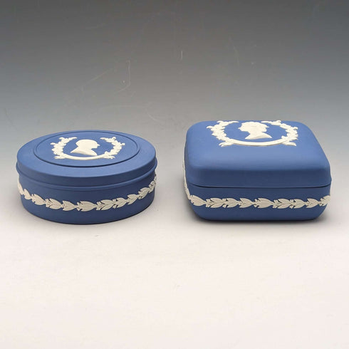1977 Wedgwood Queen Elizabeth Jubilee Candy Box Pair Royal Blue