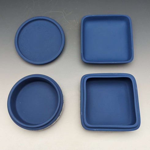 1977 Wedgwood Queen Elizabeth Jubilee Candy Box Pair Royal Blue