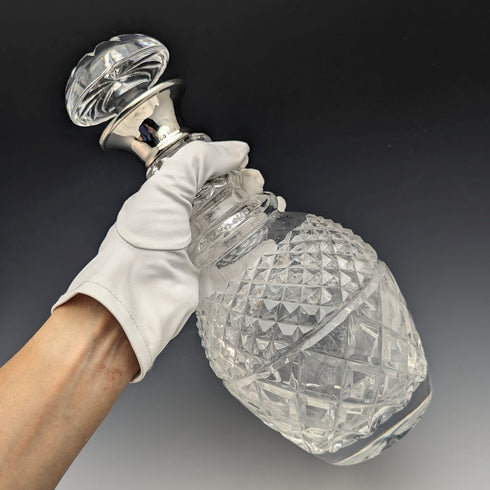 1964 British Vintage Sterling Silver Decorated Glass Decanter Preece & Willicombe