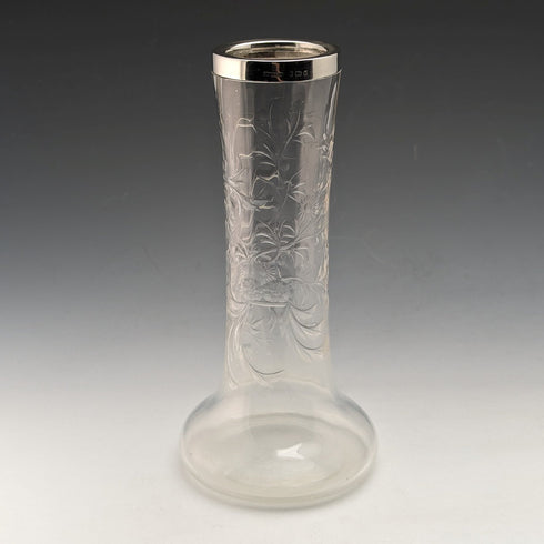 1901年 英国アンティーク 純銀装飾 エッチンググラス 花瓶 Johnson Durban