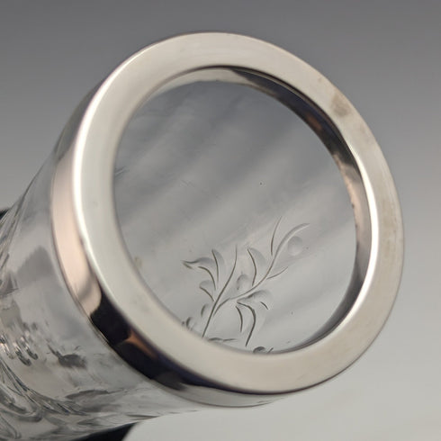 1901年 英国アンティーク 純銀装飾 エッチンググラス 花瓶 Johnson Durban