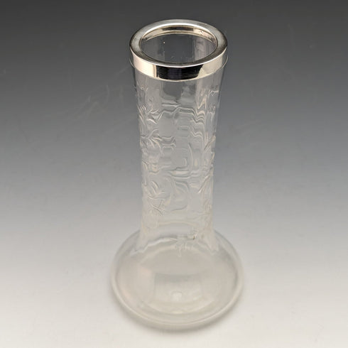 1901年 英国アンティーク 純銀装飾 エッチンググラス 花瓶 Johnson Durban