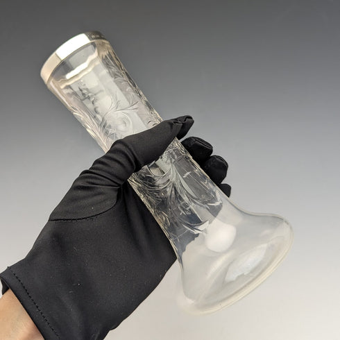 1901年 英国アンティーク 純銀装飾 エッチンググラス 花瓶 Johnson Durban