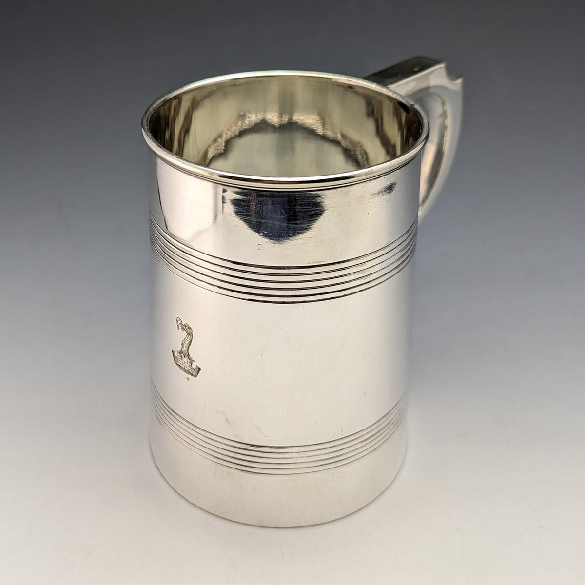 英国アンティーク シルバープレート製 ガラス底 マグカップ 