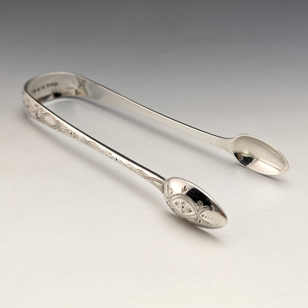1871 British Antique Sterling Silver Sugar Tongs 41g Scotland R Stewart