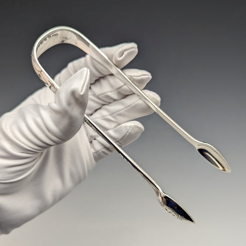 1871 British Antique Sterling Silver Sugar Tongs 41g Scotland R Stewart
