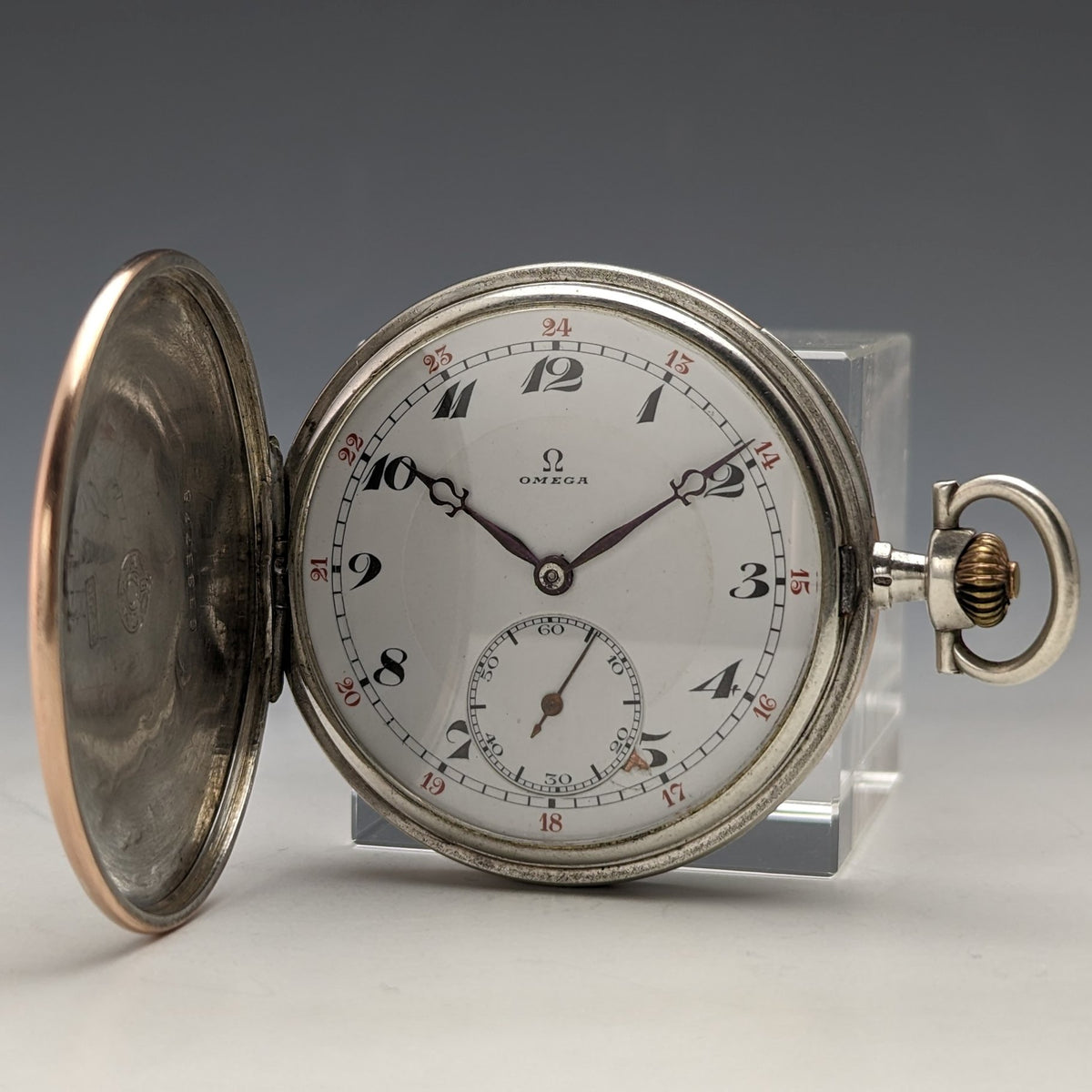 1915年頃 アンティーク オメガ 懐中時計 銀側薄型ハンターケース 