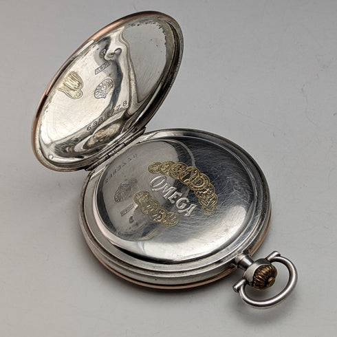 Circa 1915 Antique Omega pocket watch Silver thin hunter case Good working condition