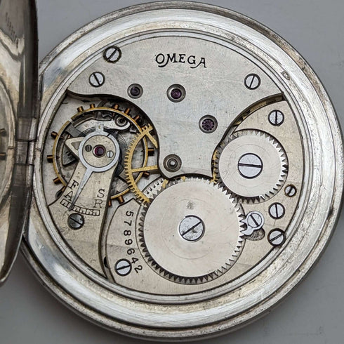 1915年頃 アンティーク オメガ 懐中時計 銀側薄型ハンターケース 動作良好