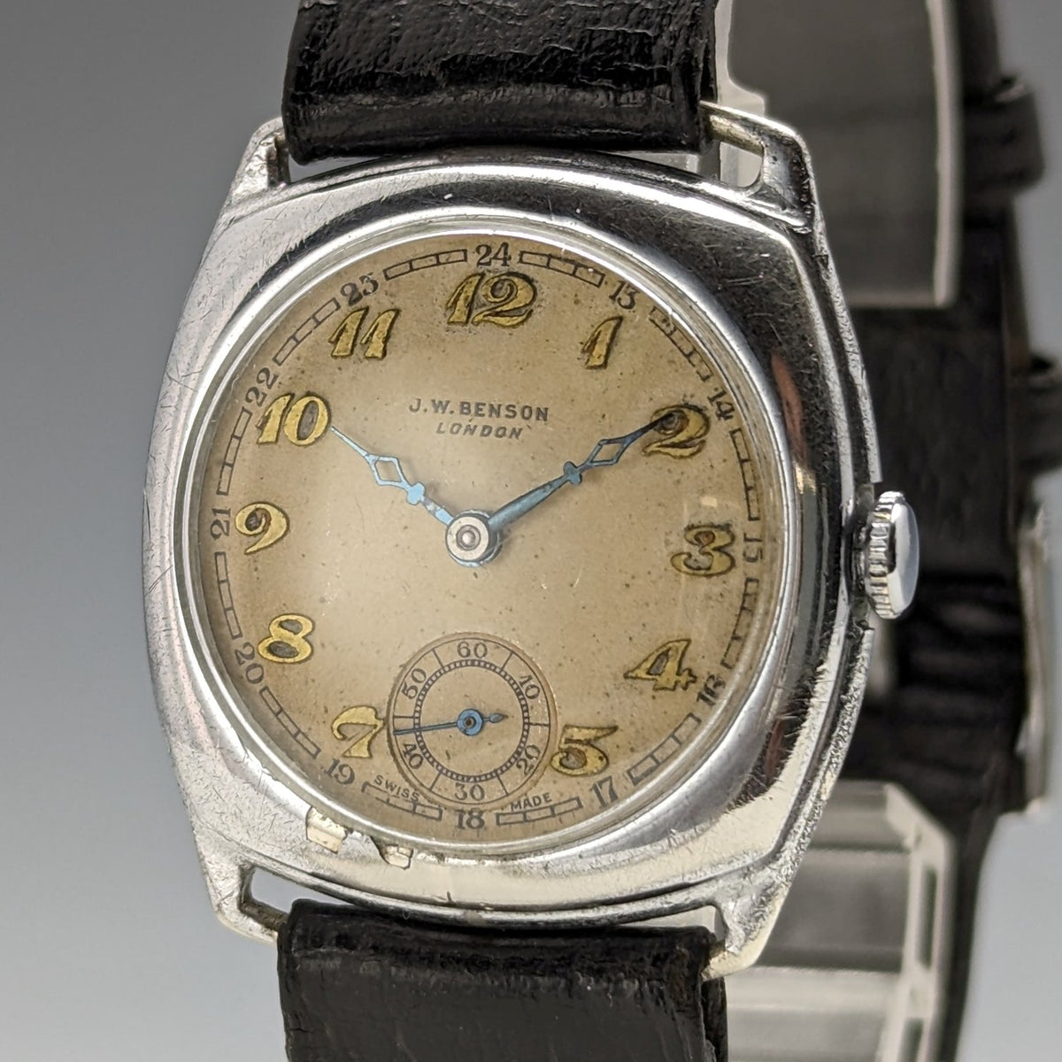 1920年代 英国アンティーク J.W.ベンソン 腕時計 クッションケース 