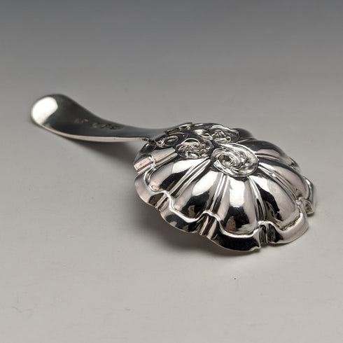 Early 19th century British antique sterling silver tea caddy spoon (with translation)