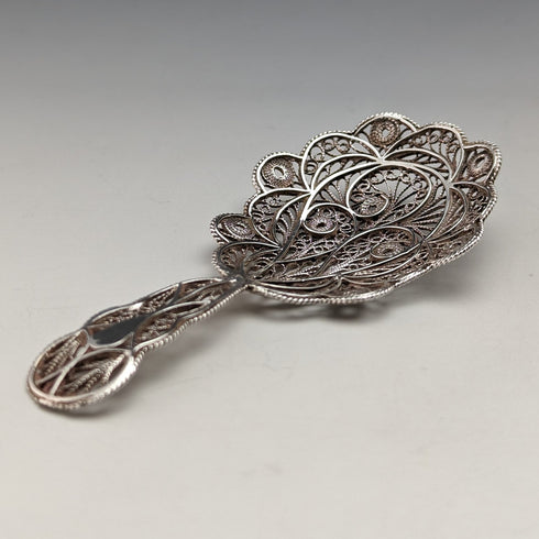 British Vintage Sterling Silver Filigree Tea Caddy Spoon