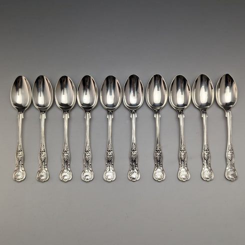 1914 British Antique Sterling Silver Tea Spoons Set of 10 152g Mappin & Webb