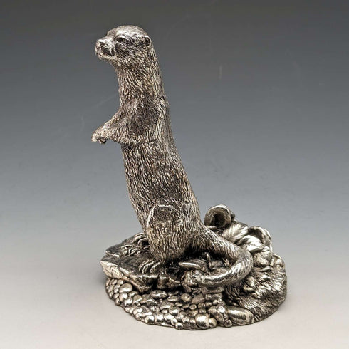 英国 カントリーアーティスト社 カワウソ 純銀張り彫刻 フィギュリン 高さ127mm