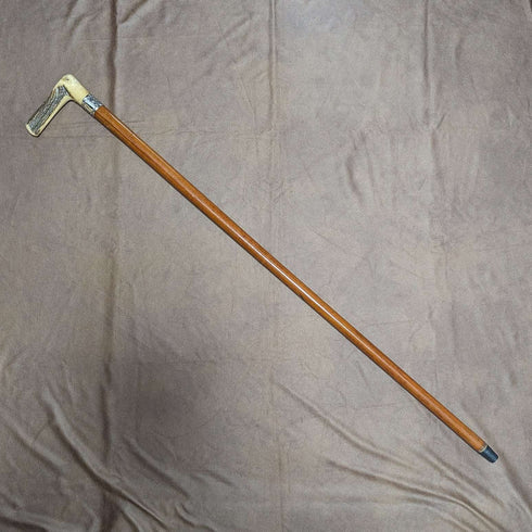 Late 19th Century British Antique Cane with Horse Measure Antler Handle Brown Shaft 92cm