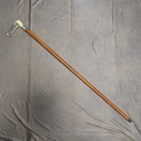 Late 19th Century British Antique Cane with Horse Measure Antler Handle Brown Shaft 92cm