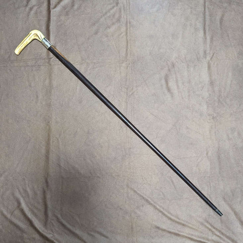 Circa 1900 British Antique Men's Cane Sterling Silver Decorated Antler Handle Brown Shaft 85.5cm