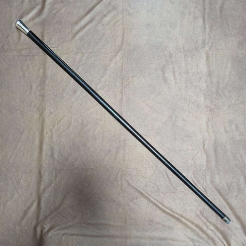 1920 British antique gentleman's walking stick, pure silver engraving, round handle, black shaft, 91.5cm