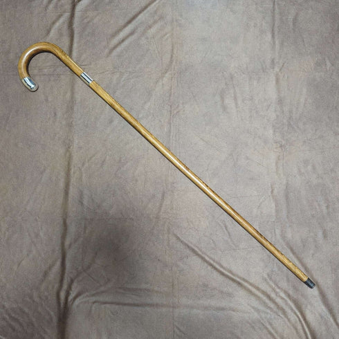 1926 British Vintage Men's Cane Sterling Silver Decoration Wood Grain Brown Shaft 92.5cm