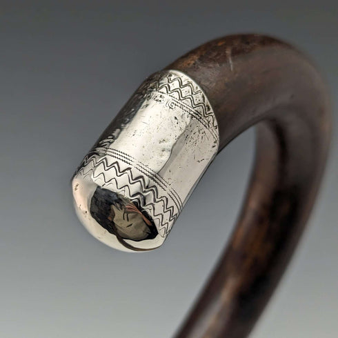 1931 British Vintage Men's Cane, Sterling Silver Decoration, Brown Shaft, 92cm