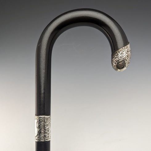 1921年 英国アンティーク 紳士用ステッキ 純銀装飾 ブラックシャフト 92cm