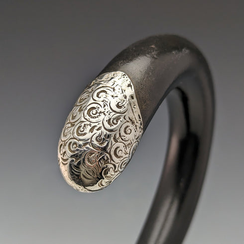 1921年 英国アンティーク 紳士用ステッキ 純銀装飾 ブラックシャフト 92cm