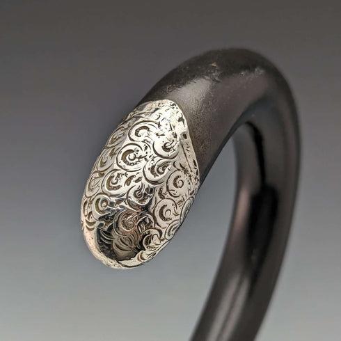 1921 British Antique Men's Cane Sterling Silver Decoration Black Shaft 92cm