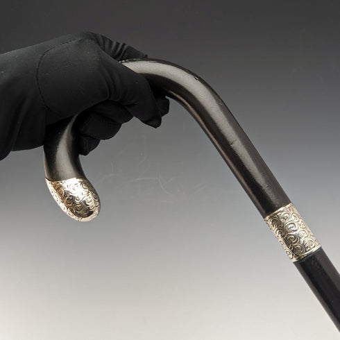 1921 British Antique Men's Cane Sterling Silver Decoration Black Shaft 92cm