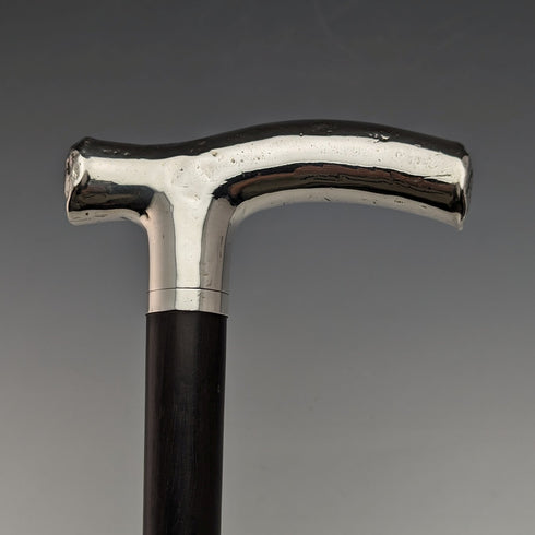 1892 British Antique Men's Cane Sterling Silver Derby Handle Brown Shaft 86.5cm