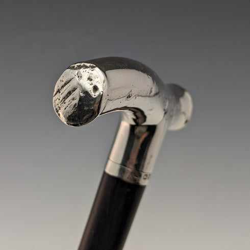 1892 British Antique Men's Cane Sterling Silver Derby Handle Brown Shaft 86.5cm
