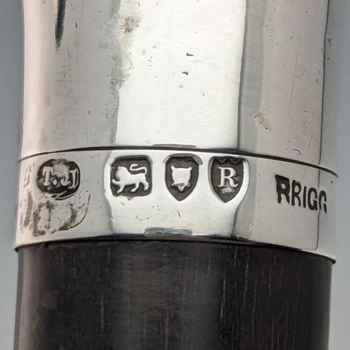 1892 British Antique Men's Cane Sterling Silver Derby Handle Brown Shaft 86.5cm